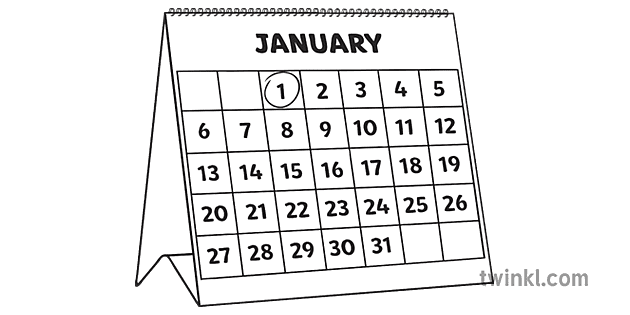 1月1日 日历黑白 Illustration Twinkl 1月1日 日历黑白 Illustration Twinkl