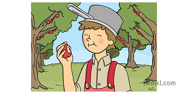 Johnny Appleseed Eating an Apple