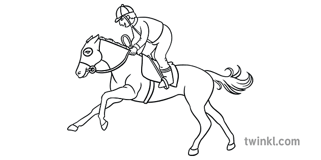 ks1 australia black white outline of jockey ride horse Illustration ...