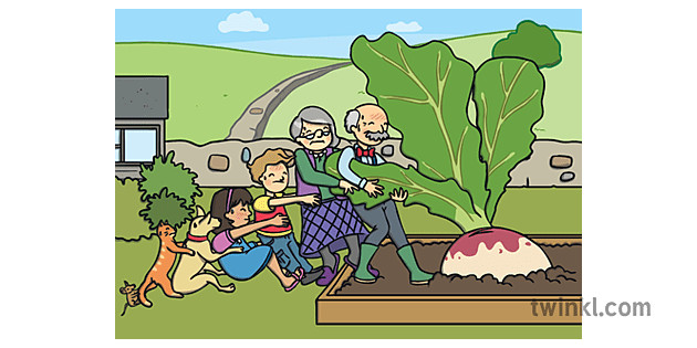 KS1 The Enormous Turnip Story PowerPoint Old Man Woman Boy Girl Dog Cat and