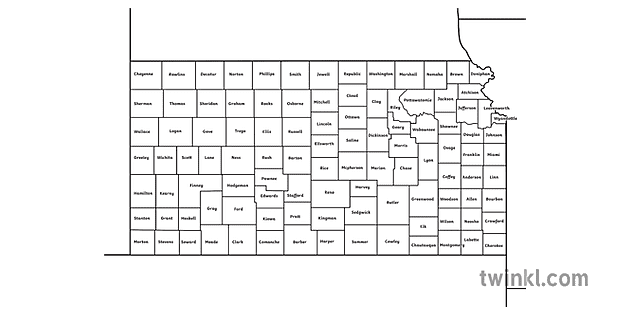 Kansas Map States Counties Black And White Rgb Illustration Twinkl 8974