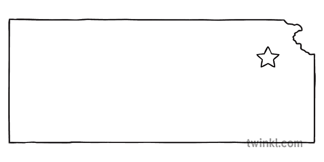 Kansas Outline USA State Map Topeka Capital KS1 Black And White   Kansas Outline   USA State Map Topeka Capital KS1 Black And White 