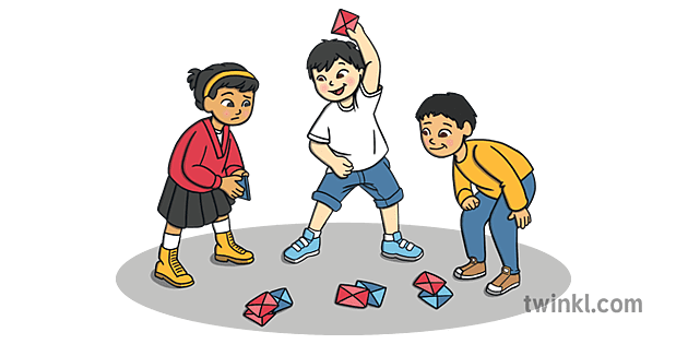 Korean Lunar New Year Children Playing Ddakji Illustration Twinkl