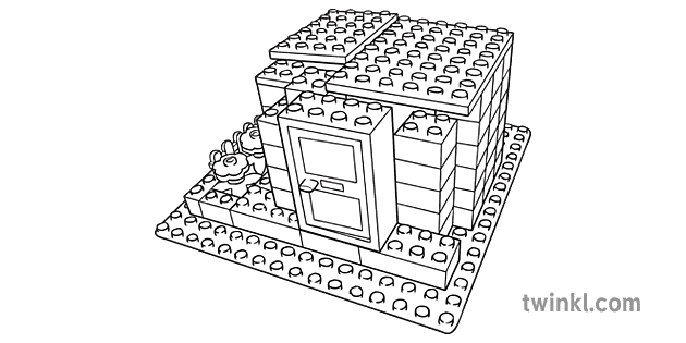 Lego House Black White Illustration - Twinkl