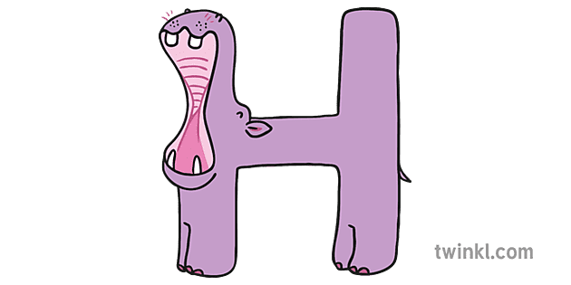 Letter H Hippo Romanian Alphabet Animals Illustration - Twinkl
