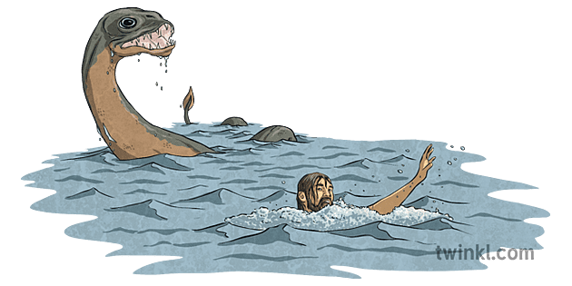 loch ness monster jagar man i vatten Illustration - Twinkl