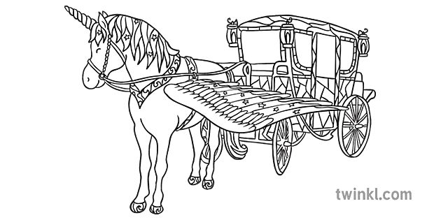 神奇的馬車正念著色獨角獸飛馬座更硬ks1 黑白rgb Illustration