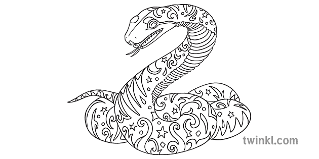 Magical Snake Mindfulness Colouring Animal Easier KS1 Black and White RGB