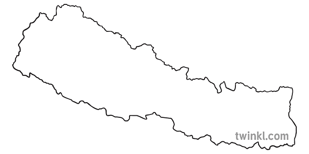 Map Outline of Nepal Country Shapes Flag Continents KS1 Black and White RGB