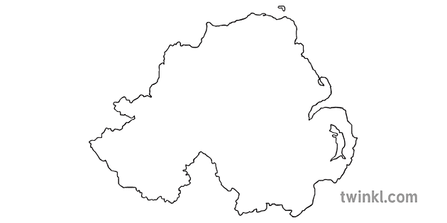 Map Outline of Northern Ireland Country Shapes Flag Continents KS1 Black