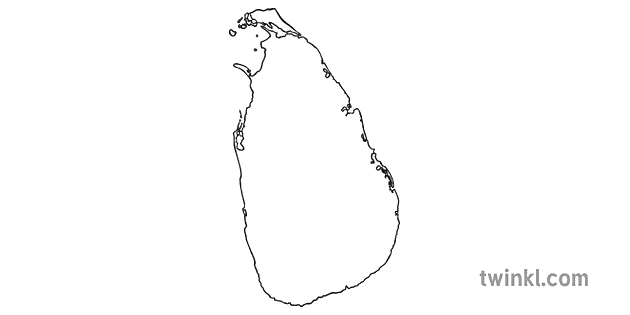 Map Outline of Sri Lanka Country Shapes Flag Continents KS1 Black and White