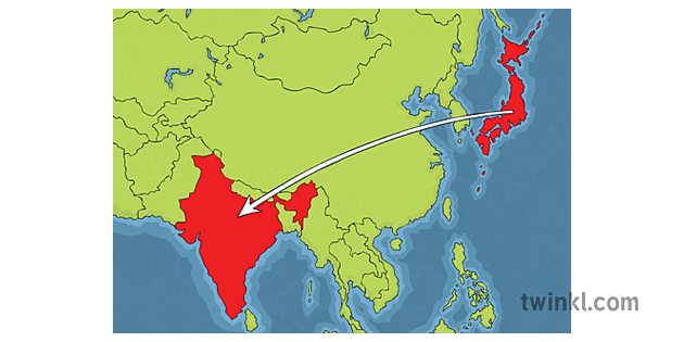 Map With Arrows India Japan Amy Carmichael KS2 - Twinkl