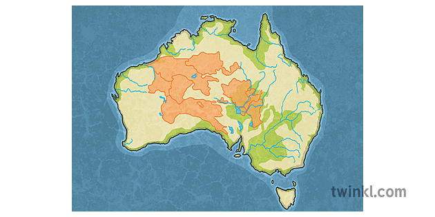 Map of Australia with Mountains Rivers and Deserts 1 Illustration - Twinkl