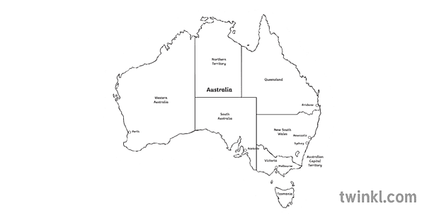 Australia Map Black And White Map Of Australia With States Geography Ks1 Black And White Illustration -