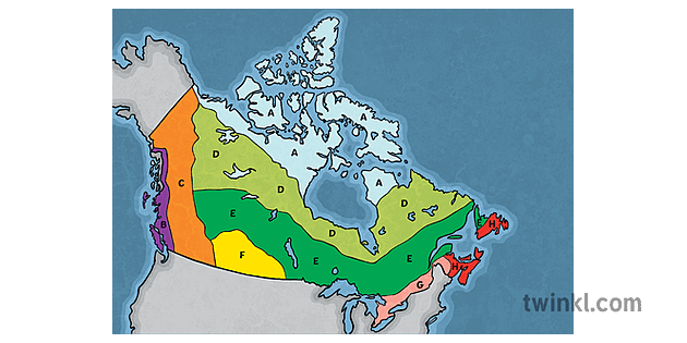 map of canada 8 ilmasto alueet no key kanada maps geography aiheet ks2 1
