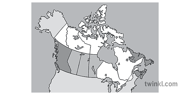 Map of Canada with Provinces and Territories Coloured Black and White