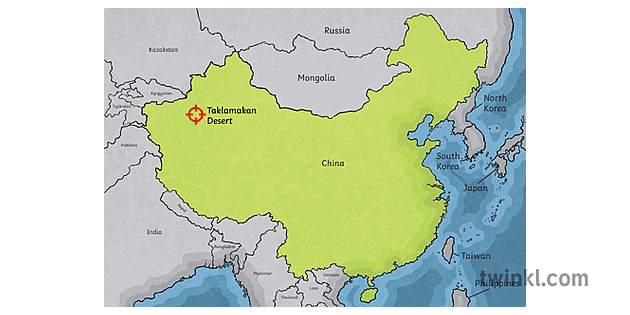 Karte von China mit Taklamakan Wüste hervorgehoben Karte Jahr 6 Hass