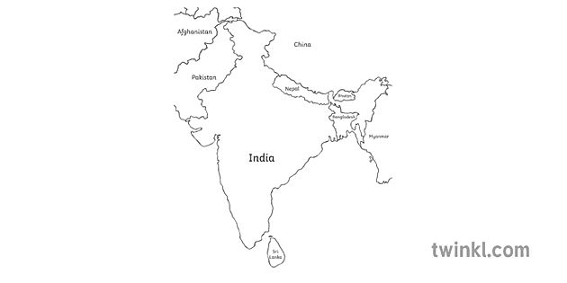 Map of India with Bordering Countries - Map Of India With Bordering Countries Labelled Black And White RGB 