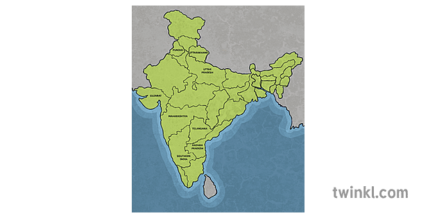 Map of India with Provinces Maps Country Topics KS2 1 Illustration - Twinkl