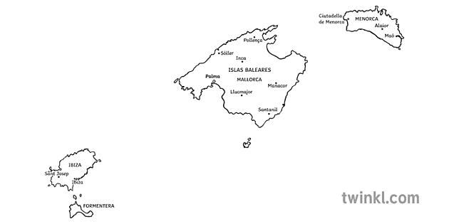 kartta islas baleaarit provinssit espanja baleaarit saaret ks2  mustavalkoinen