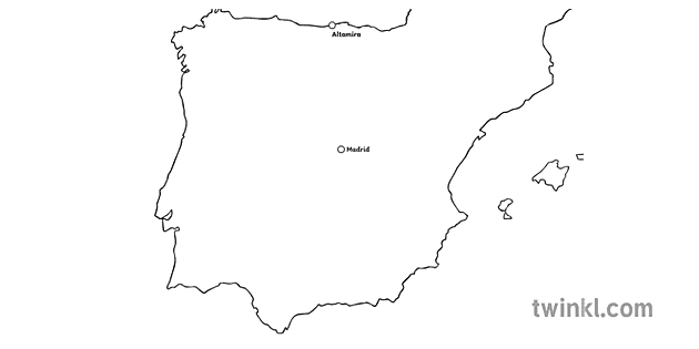 スペインの地図とアルタミラとマドリッドの洞窟壁画 Ks2