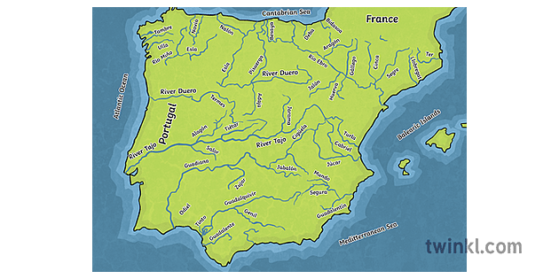Quali Sono I Fiumi Della Spagna mappa della spagna fiumi europa cartografia diagramma mps ks2