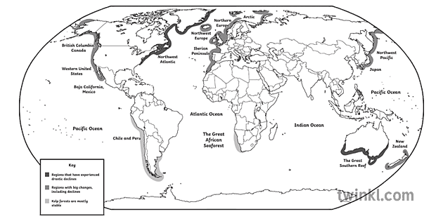 Map of Worlds Kelp Forests Black and White RGB Illustration - Twinkl