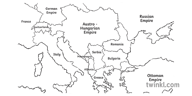 mapa bałkanów czarno biała Illustration - Twinkl