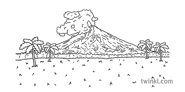 Mayon Volcano Bicol Region Black and White RGB - Twinkl