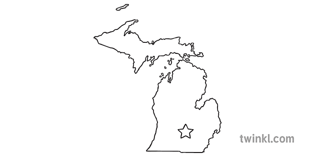 Michigan Outline USA State Map Lansing Capital KS1 Black and White