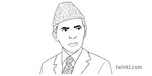 muhammad ali jinnah portrait history secondary bw rgb Illustration - Twinkl