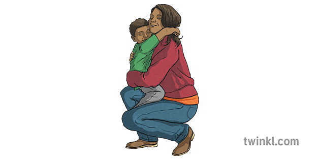 แม่และลูกกอดคนปลอบครอบครัว Ks2 Illustration