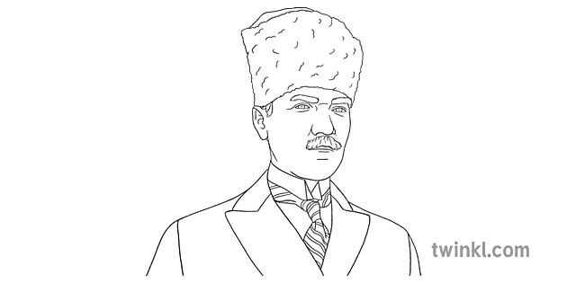 Mustafa Kemal Ataturk Portrait Black and White RGB Illustration - Twinkl