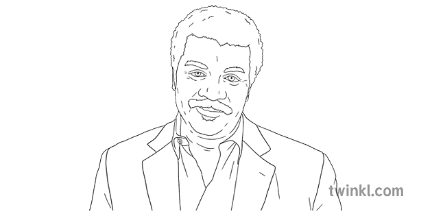 Neil DeGrasse Tyson Black and White RGB Illustration - Twinkl