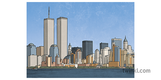 skyline di new york con world trade center Illustration - Twinkl