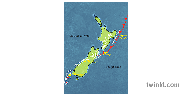 New Zealand Map With Fault Lines - Twinkl