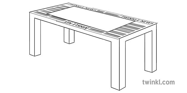 Newspaper and Foil on Table Black and White RGB Illustration - Twinkl