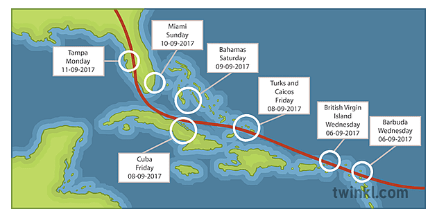 ścieżka huraganu irma geograficzna mapa drugorzędna