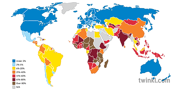 人口の割合 1日あたり2ドル未満の生活 09 地理 世界地図