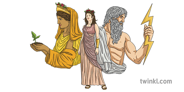 Persephone and her parents Zeus and Demeter