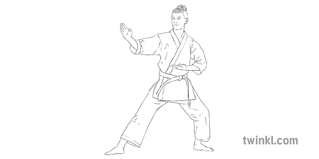 Person Doing Karate Man Martial Art KS2 Black and White RGB Illustration