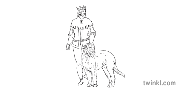 Prince Llywelyn With Gelert Black and White Illustration - Twinkl