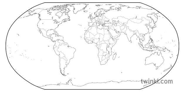 robinson projection world map ks1 black and white rgb Illustration - Twinkl