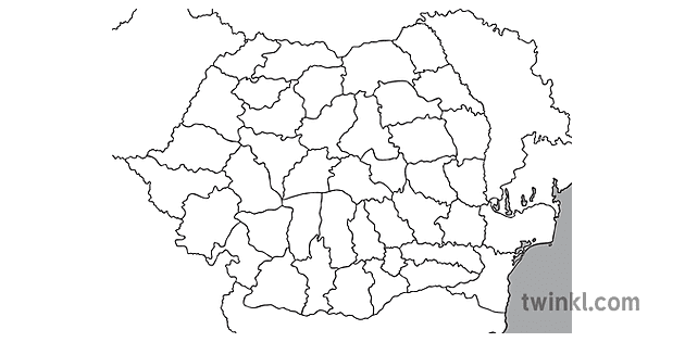 Romania District Map Black And White Illustration Twinkl   Romania District Map Black And White 