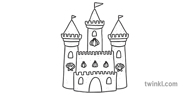 Chateau De Sable Avec 6 Coquillages Plage Mer Ks1 Noir Et Blanc Illustration