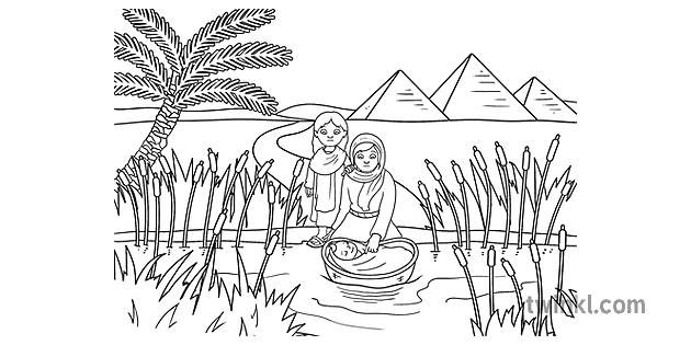 Scene 2 The Story of Moses Moses in Basket Black and White RGB Illustration