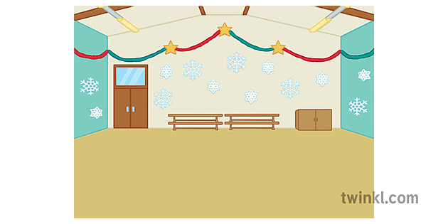 学校大厅背景与圣诞节装饰彩色线条室内语音家庭eyfs