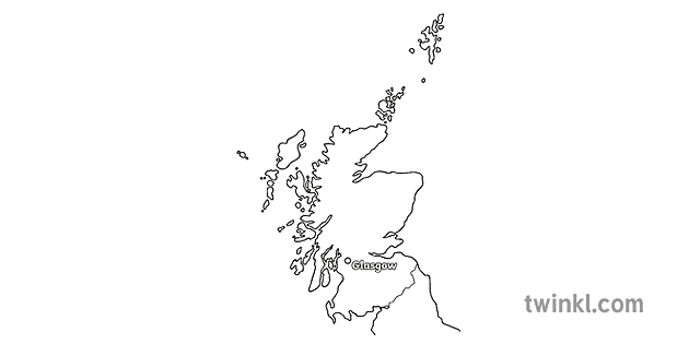 scotland map glasgow ks1 black and white rgb Illustration - Twinkl