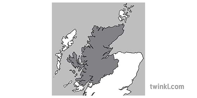 scottish highlands outline map black and white Illustration - Twinkl