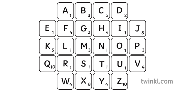 scrabble tiles black and white Illustration - Twinkl